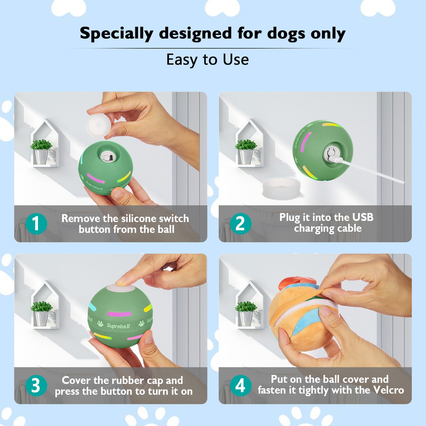 BARHOMO Dog Balls,The 3rd Generation Interactive Toys for Puppy/Small/Medium/Large Dogs,Improved Dog Rolling Effect Tennis Ball with Strap, Tough Motion Activated Automatic Moving Dog Ball Toys (Copy)