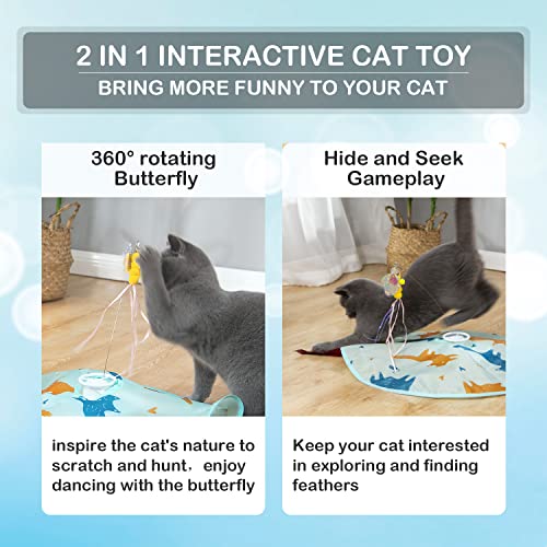 Valonii 2-in-1 Rechargeable Motion Activated Interactive Cat Toys for Indoor Cats, Long Lifetime Motor Cat Chasing Toy for Exercise/Moving Butterfly/Feather Wand Kitten Toys